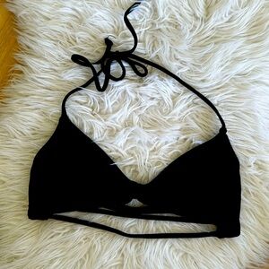 Black string halter bikini top with strappy back